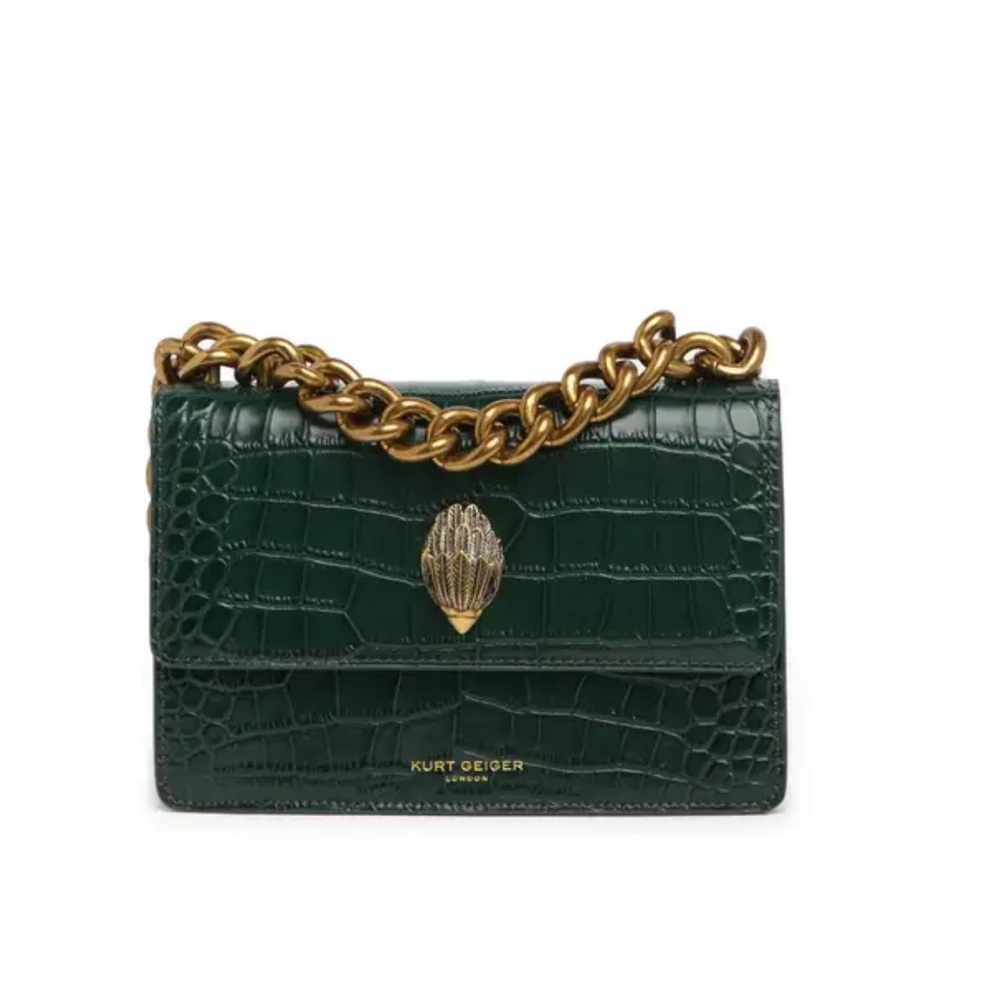 Kurt Geiger Dark Green Croc Bag with Gold Chain